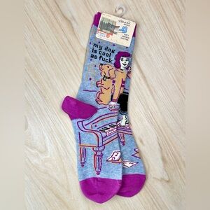 NWT Blue Q Women's Crew Socks: My Dog Is Cool as F*ck! in Gray & Purple